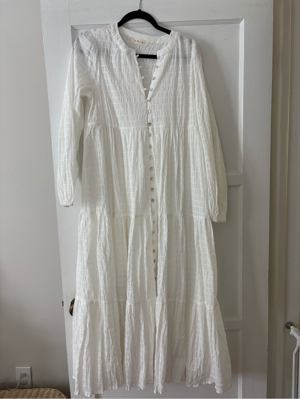 Solai White Button-Front Tiered Maxi Dress